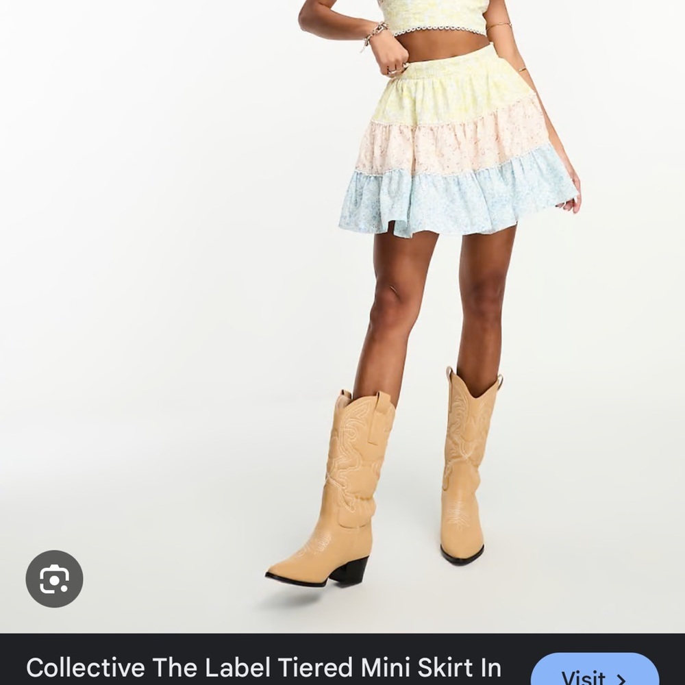 Pink and Cream Tiered Skater Mini Skirt